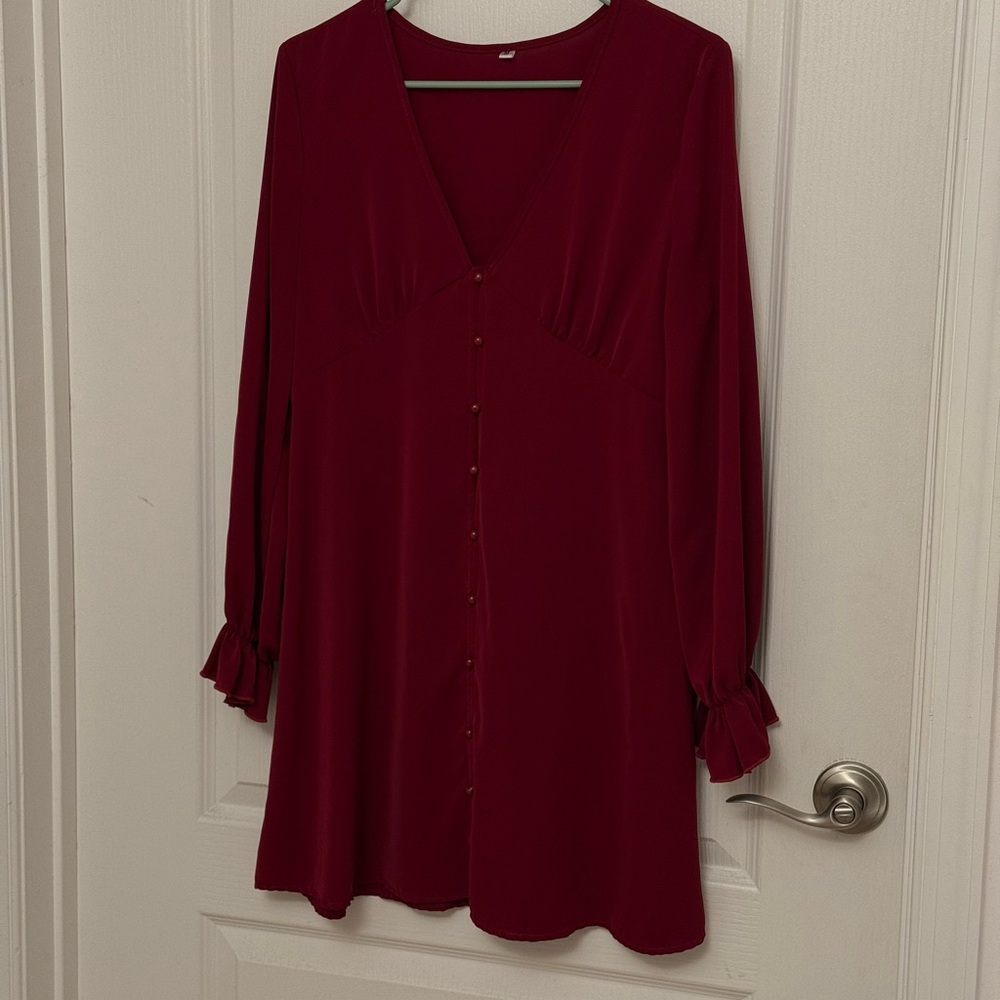 Chic Burgundy V-Neck Mini Dress